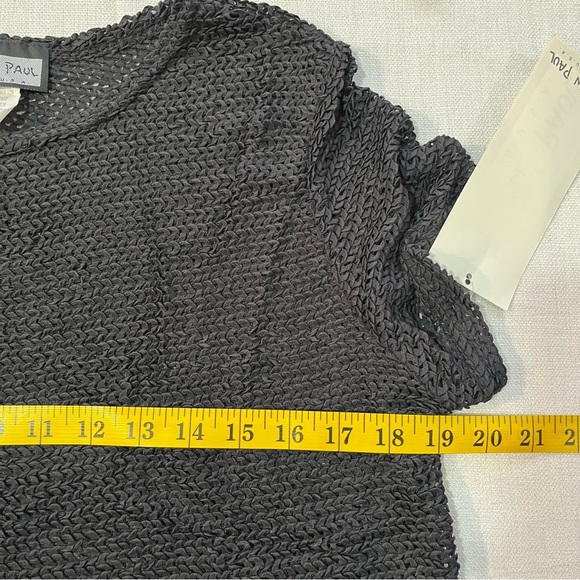 Steven Paul Made In USA Black Knit Crochet Top Short Sleeves Size L NWT - Picture 8 of 8
